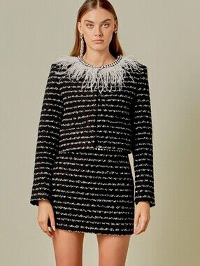 Endless Rose Black and White Tweed Textured Knit Mini Skirt
